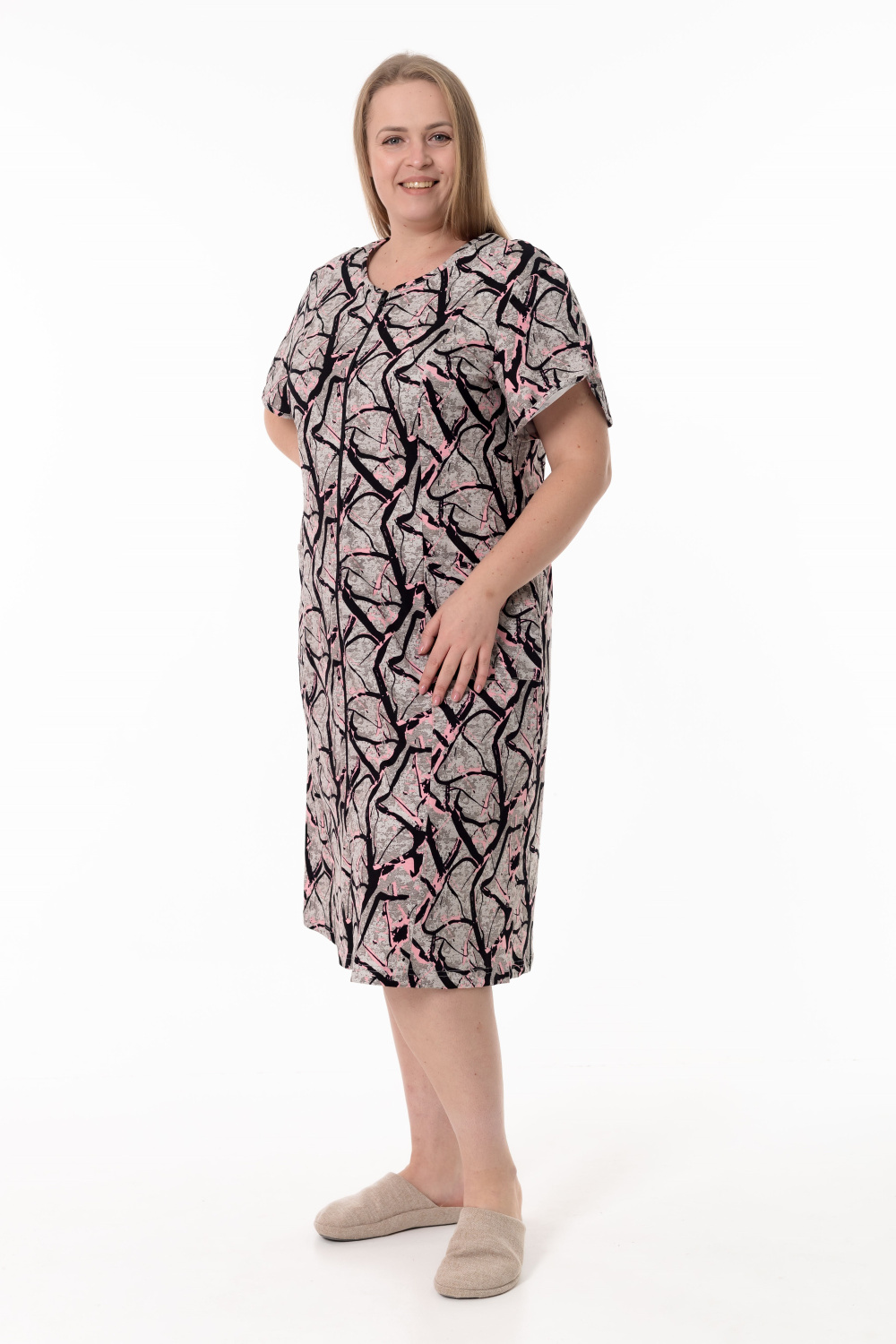 Халат с коротким рукавом из хлопка М325408ср - миниатюра 1